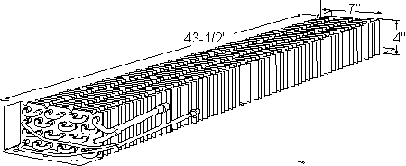 Randell RF COI135 evaporator coil technical drawing with finned dimensions