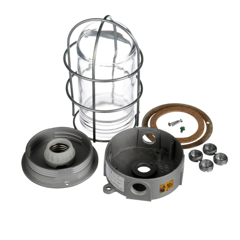 Globe Light Fixture – Complete Assembly | Vapor Proof Fixture with Glass Globe & Wire Guard | Commercial Cooler & Freezer Lighting
